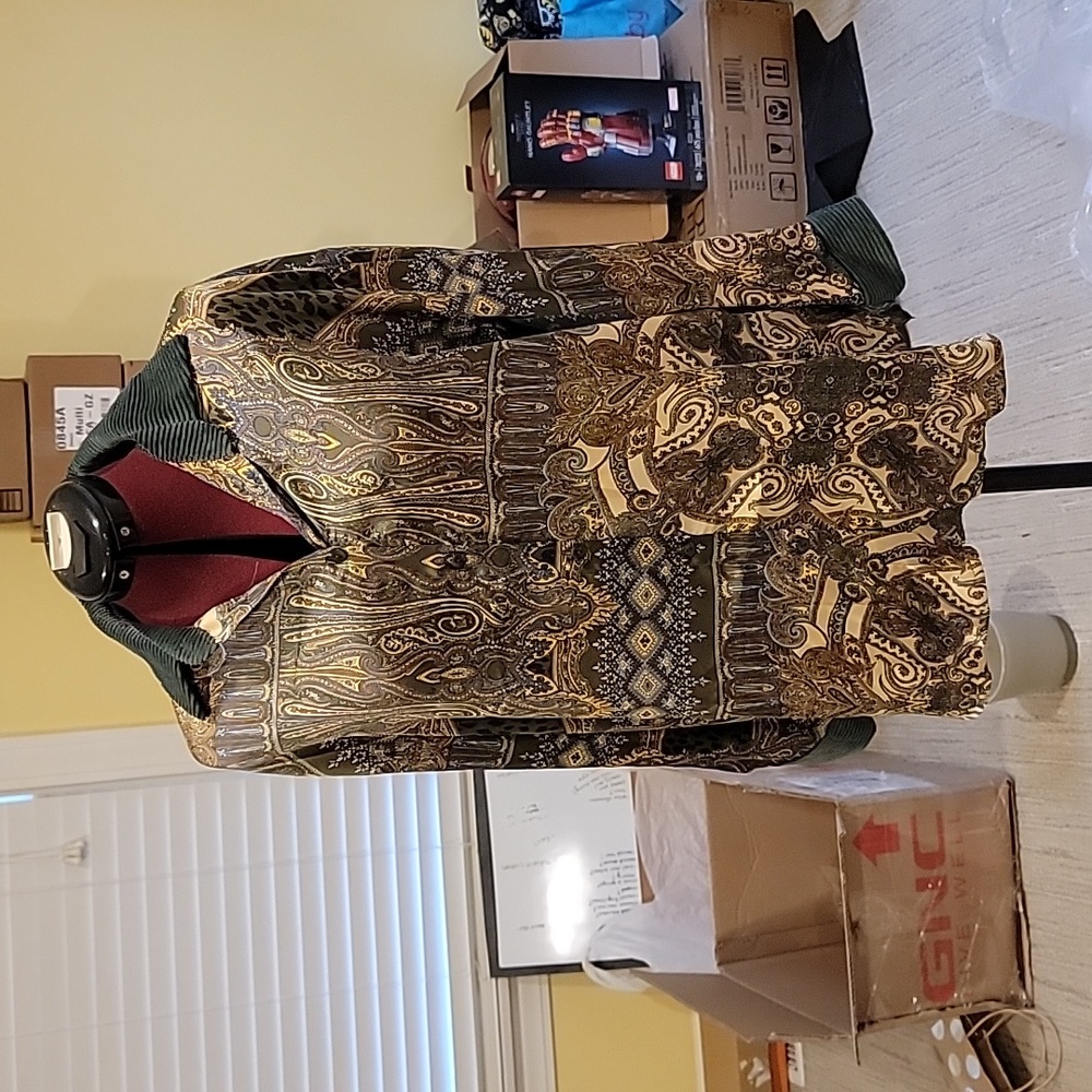 Scarlet Roos Paisley and Corduroy Button Down Blouse